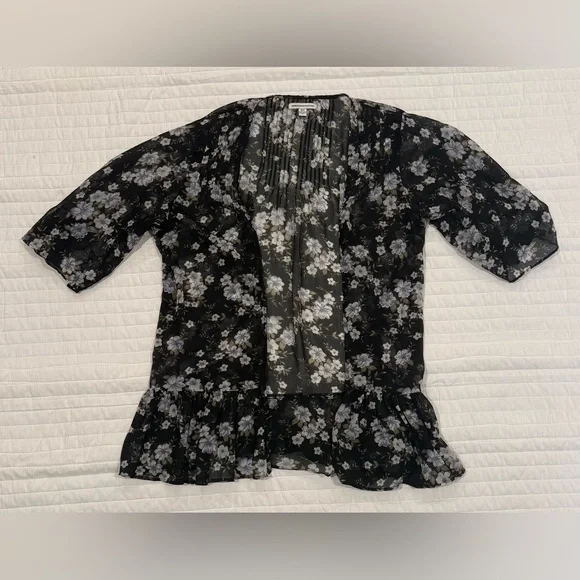 American Eagle Outfitters Black Floral Kimono Sz XS - Picture 2 of 6